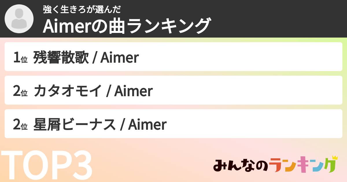 強く生きろさんの「Aimerの曲ランキング」