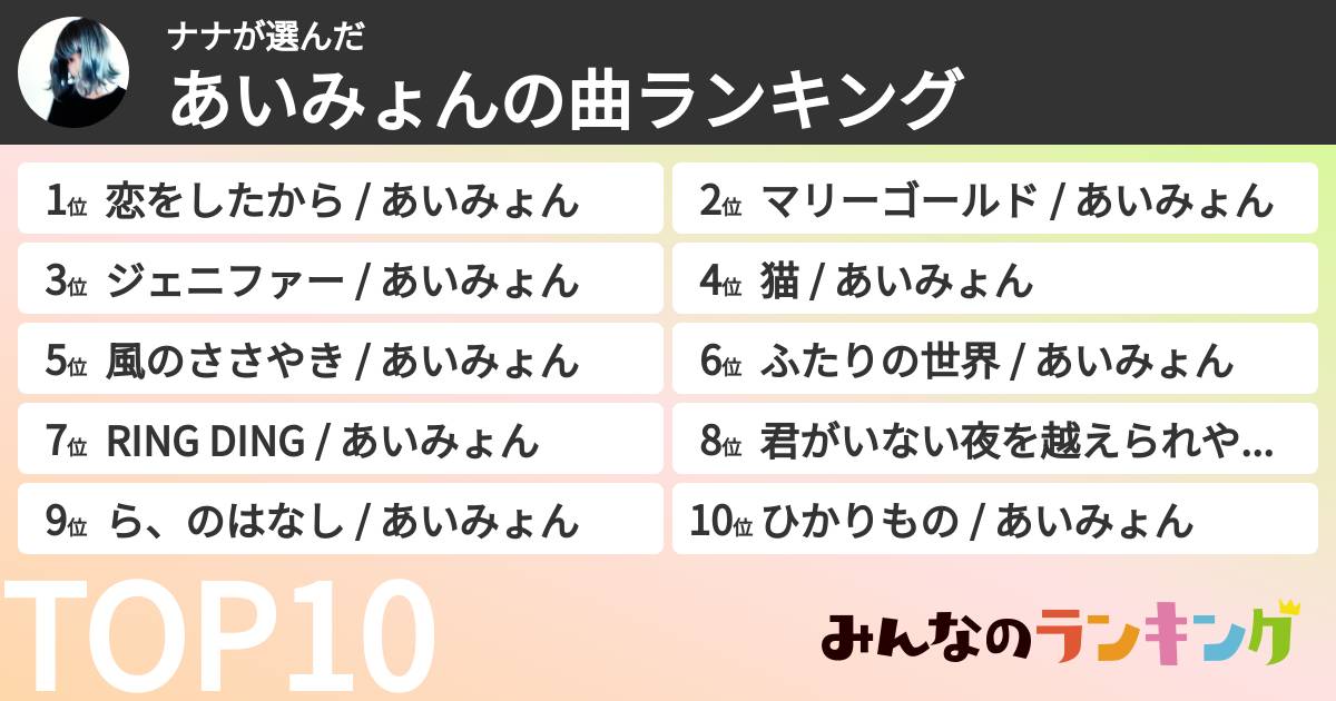 ナナさんの「あいみょんの曲ランキング」