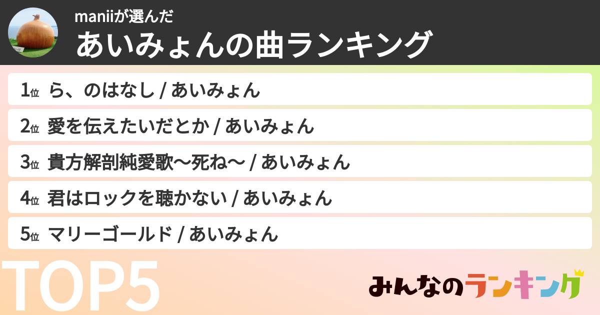maniiさんの「あいみょんの曲ランキング」