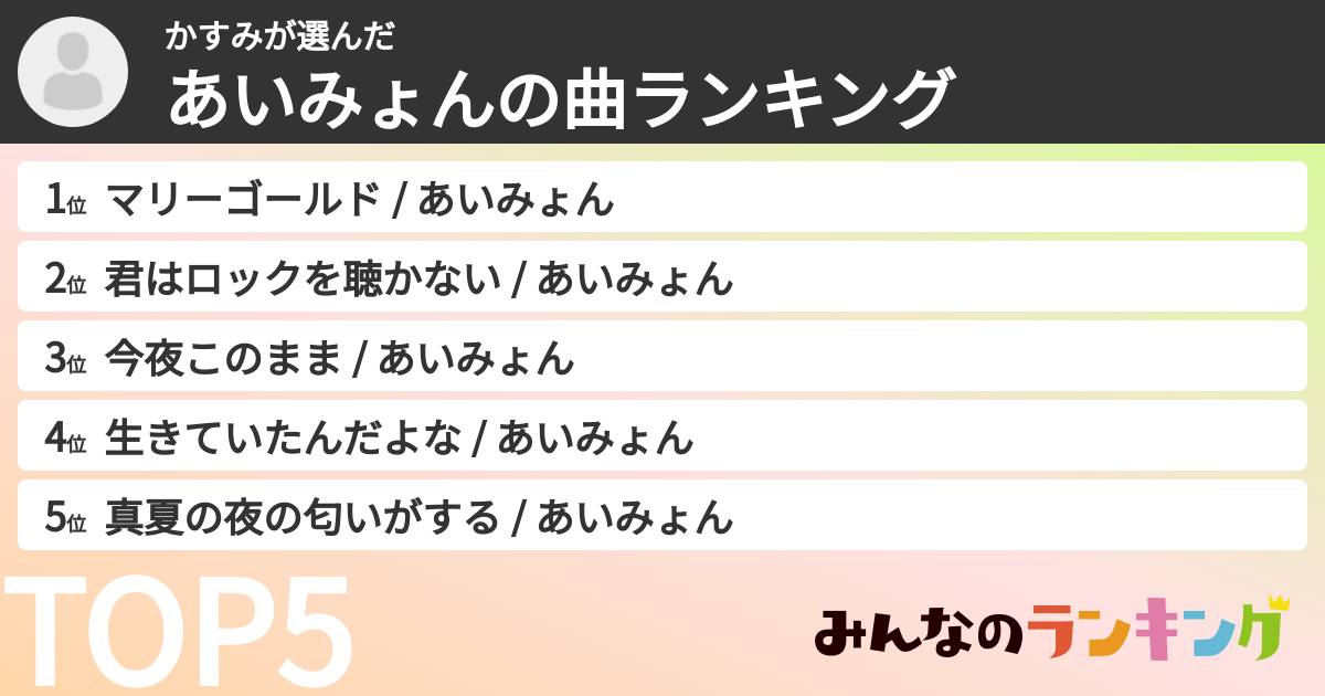 かすみさんの「あいみょんの曲ランキング」