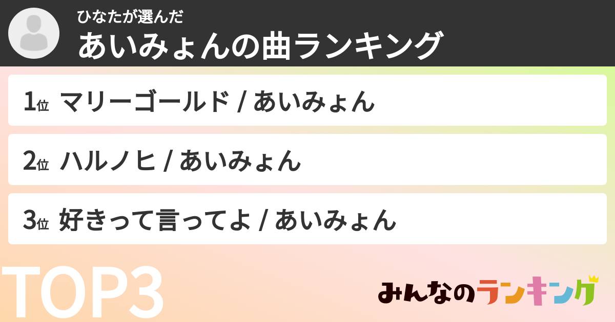 ひなたさんの「あいみょんの曲ランキング」