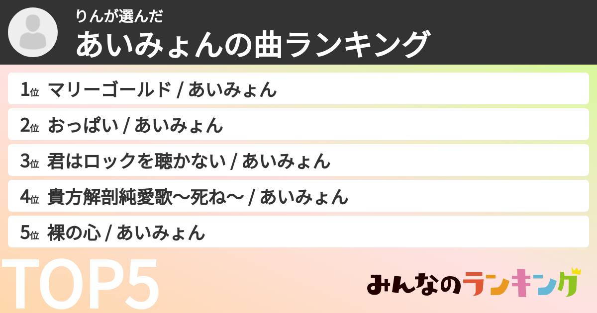 りんさんの「あいみょんの曲ランキング」