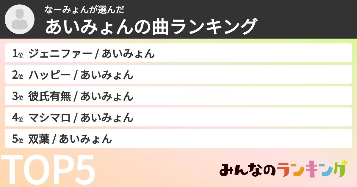 なーみょんさんの「あいみょんの曲ランキング」
