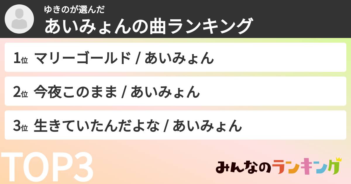 ゆきのさんの「あいみょんの曲ランキング」