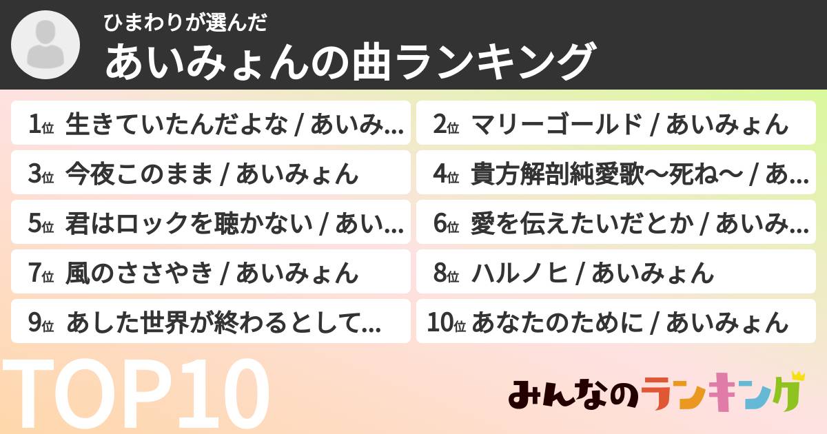 ひまわりさんの「あいみょんの曲ランキング」