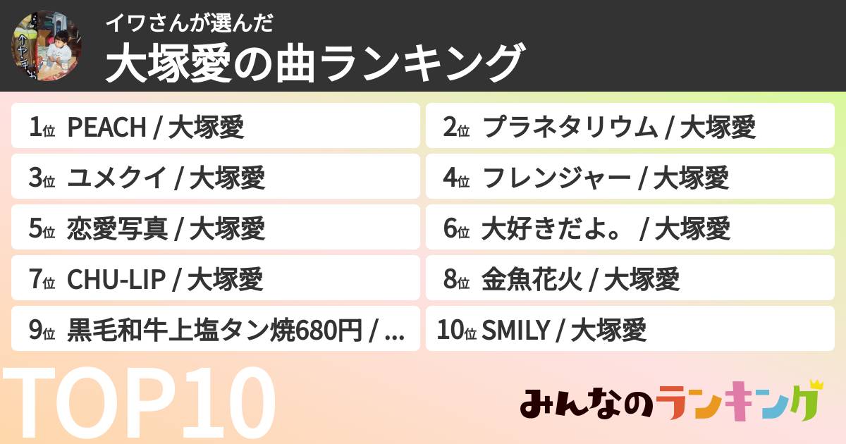 イワさんさんの「大塚愛の曲ランキング」