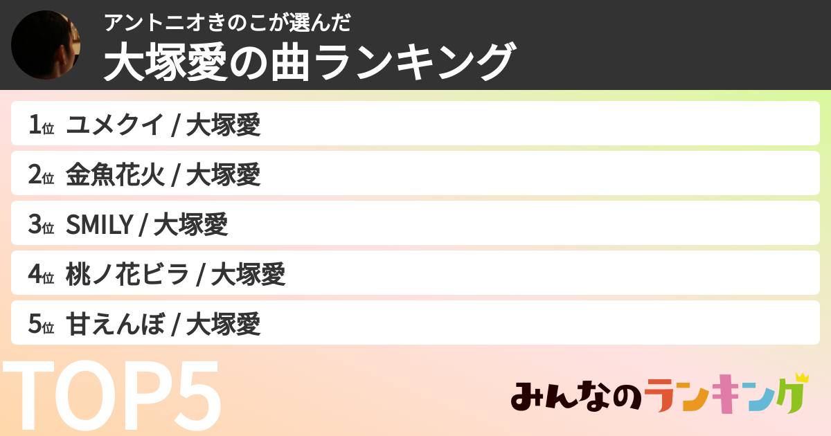アントニオきのこさんの「大塚愛の曲ランキング」