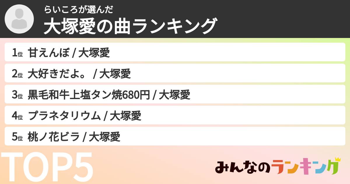 らいころさんの「大塚愛の曲ランキング」