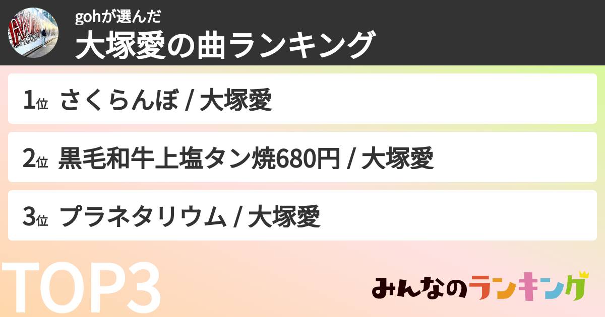 gohさんの「大塚愛の曲ランキング」