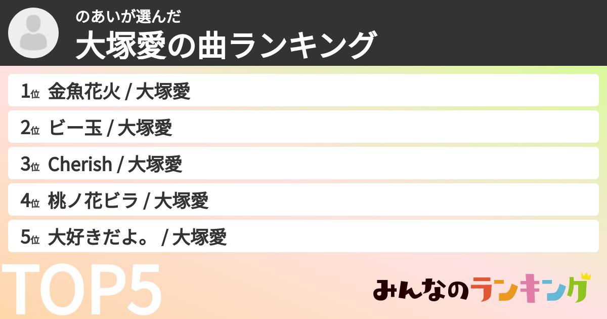 のあいさんの「大塚愛の曲ランキング」