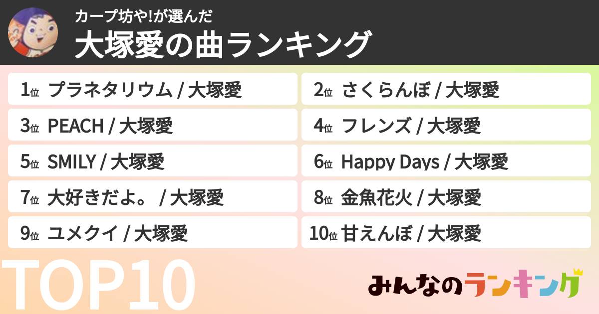 カープ坊や!さんの「大塚愛の曲ランキング」