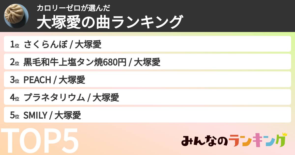カロリーゼロさんの「大塚愛の曲ランキング」
