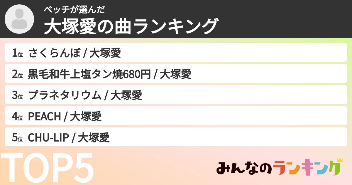 ベッチさんの「大塚愛の曲ランキング」