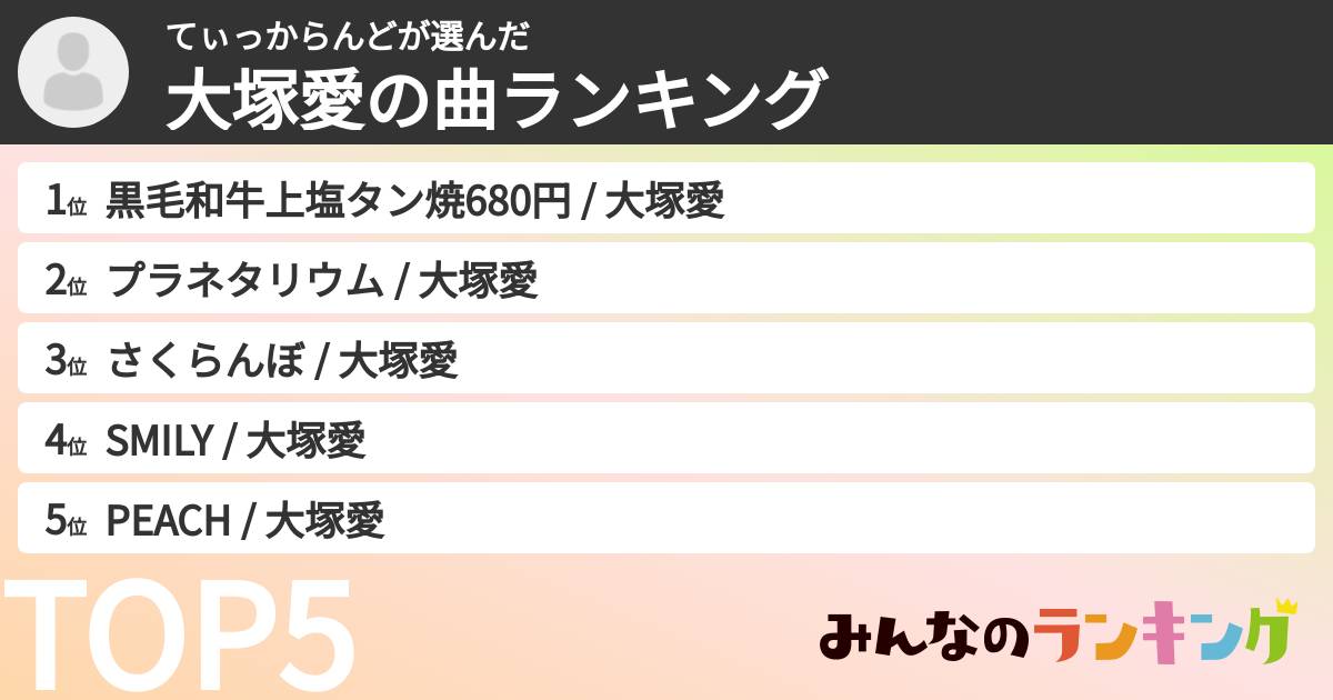 てぃっからんどさんの「大塚愛の曲ランキング」