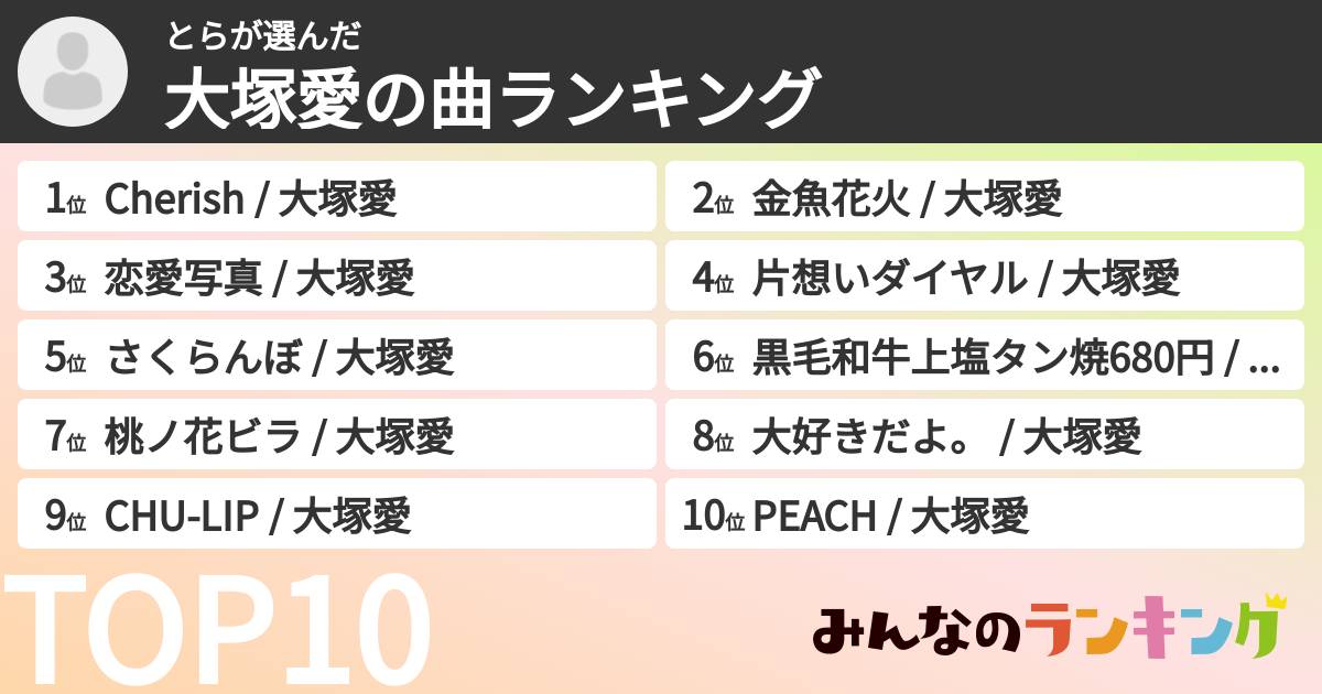 とらさんの「大塚愛の曲ランキング」