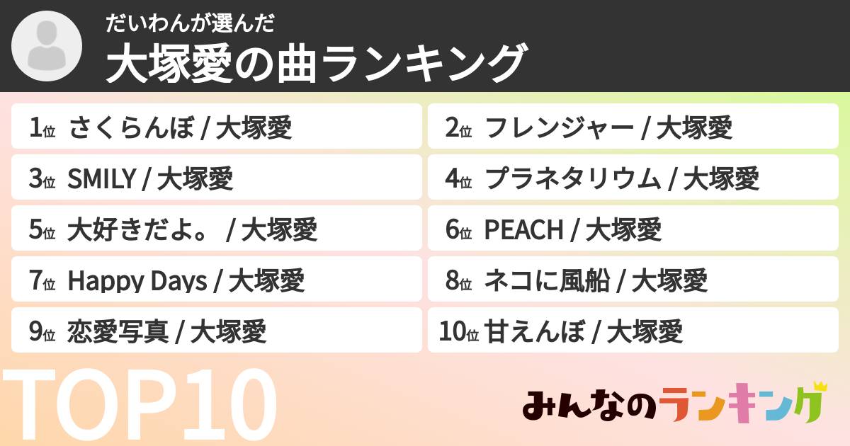 だいわんさんの「大塚愛の曲ランキング」