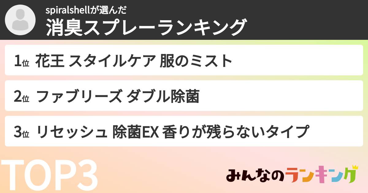 spiralshellさんの「消臭スプレーランキング」