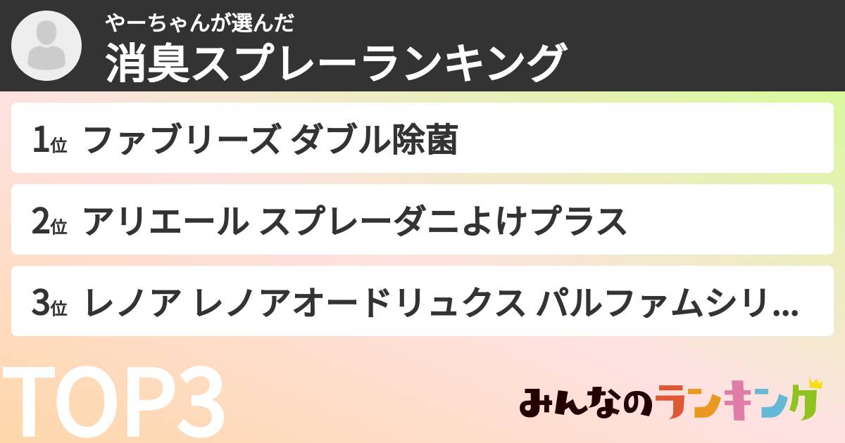 やーちゃんさんの「消臭スプレーランキング」