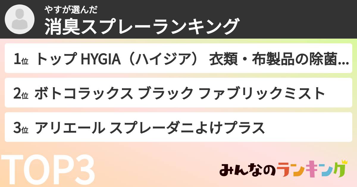 やすさんの「消臭スプレーランキング」