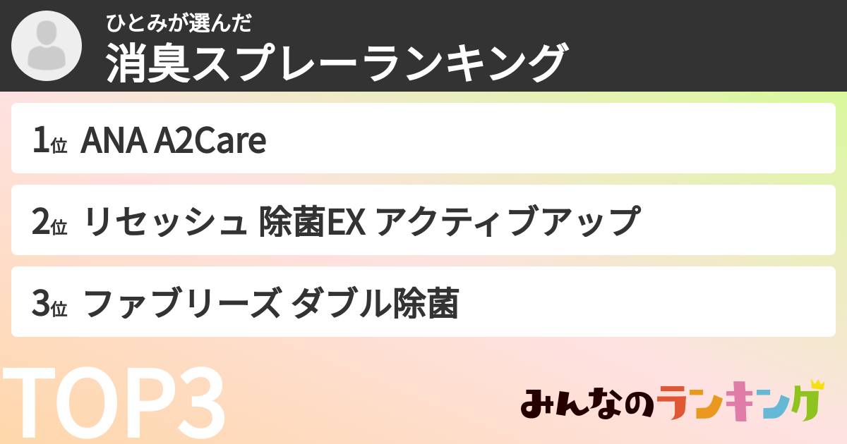 ひとみさんの「消臭スプレーランキング」