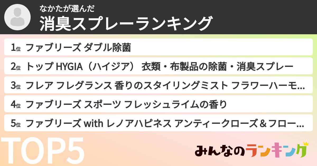 なかたさんの「消臭スプレーランキング」