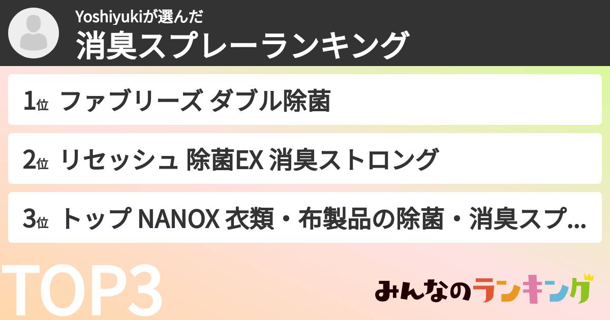 Yoshiyukiさんの「消臭スプレーランキング」
