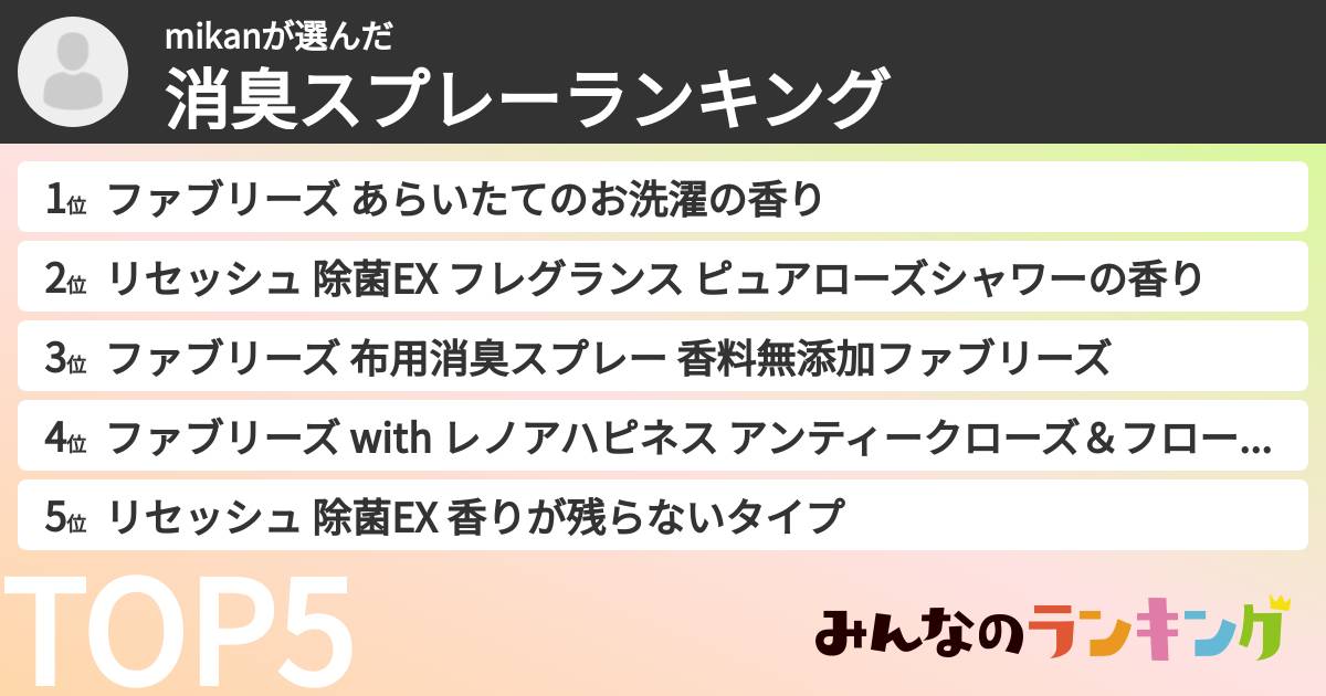 mikanさんの「消臭スプレーランキング」