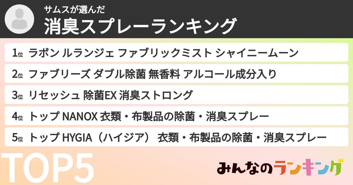 サムスさんの「消臭スプレーランキング」