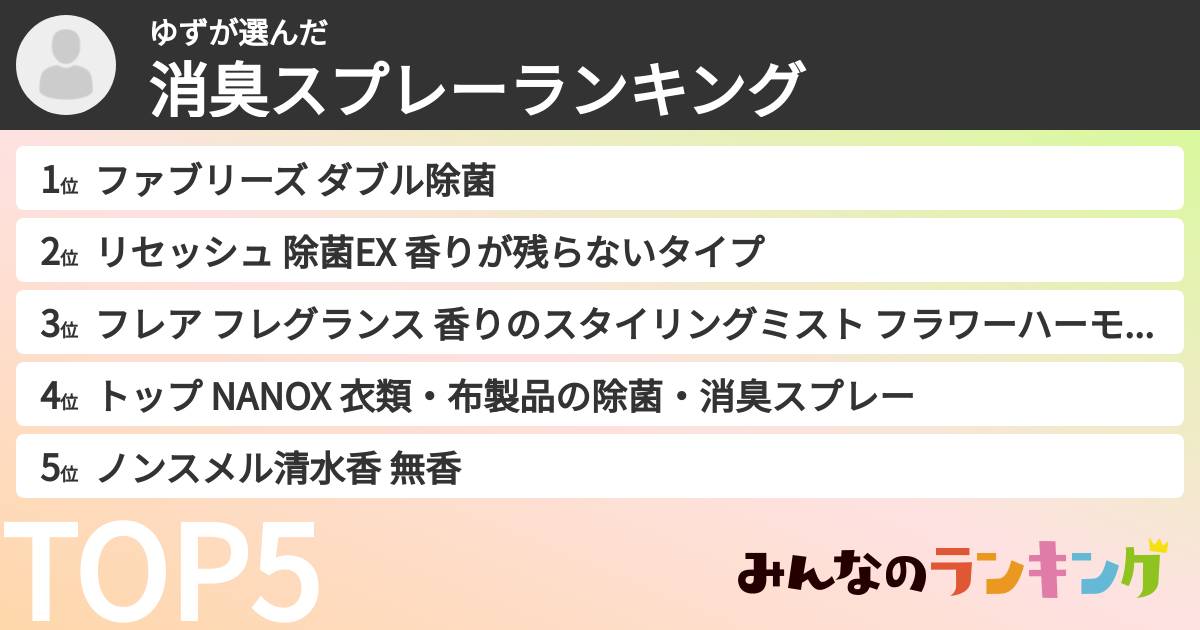 ゆずさんの「消臭スプレーランキング」