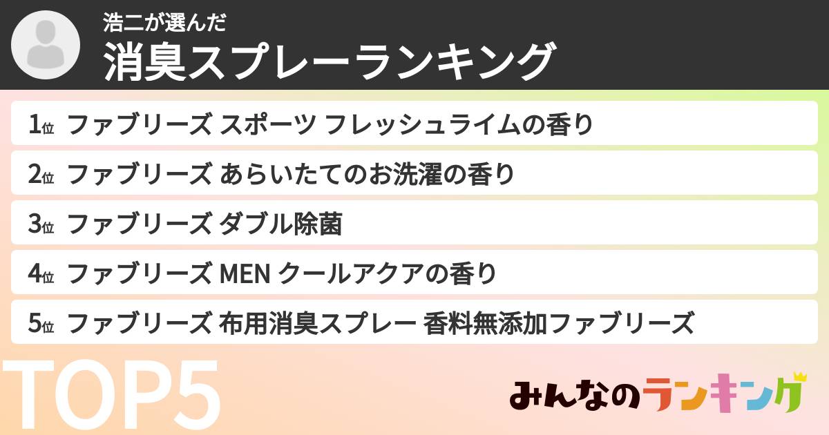 浩二さんの「消臭スプレーランキング」