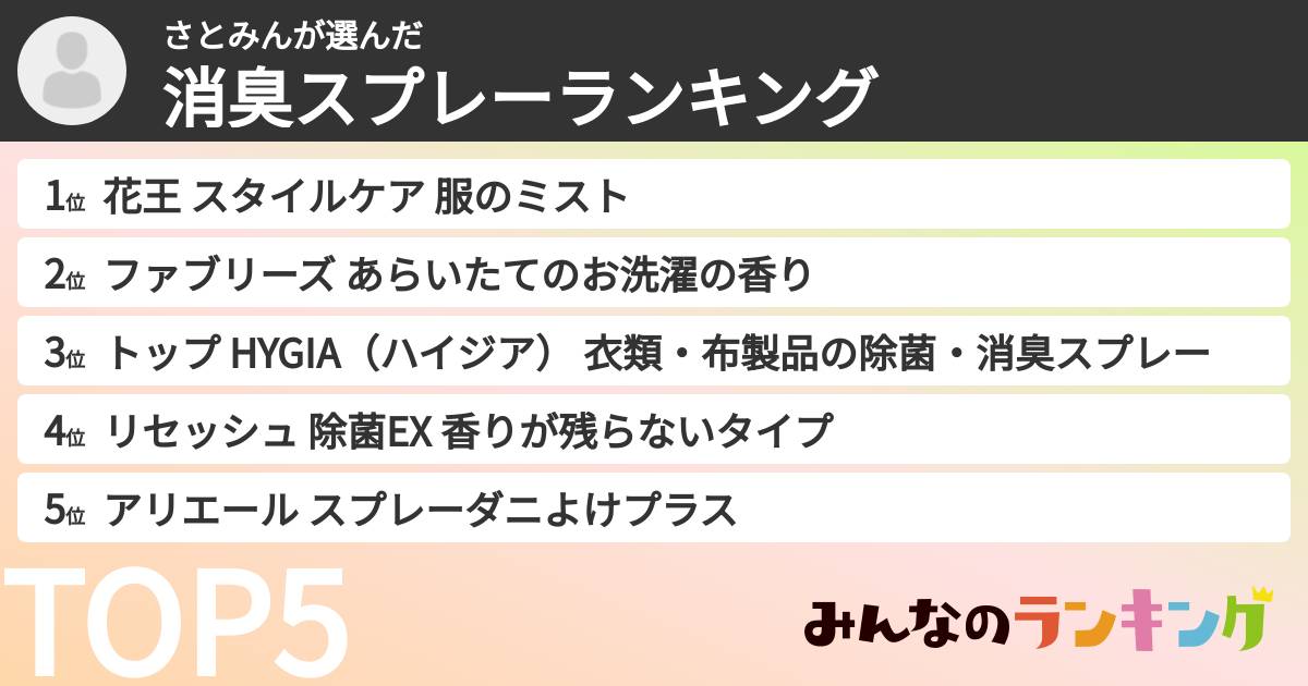 さとみんさんの「消臭スプレーランキング」
