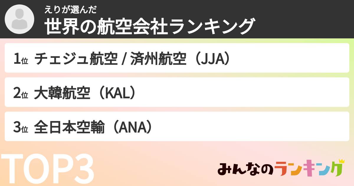 えりさんの「世界の航空会社ランキング」