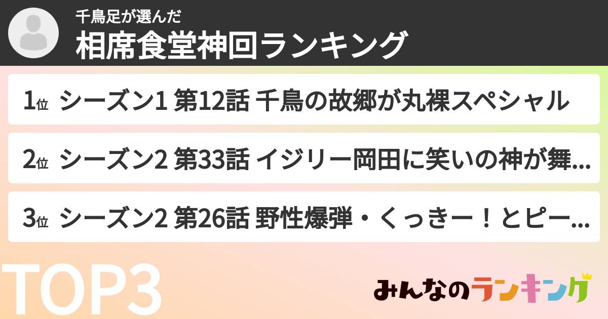 千鳥足さんの「相席食堂神回ランキング」
