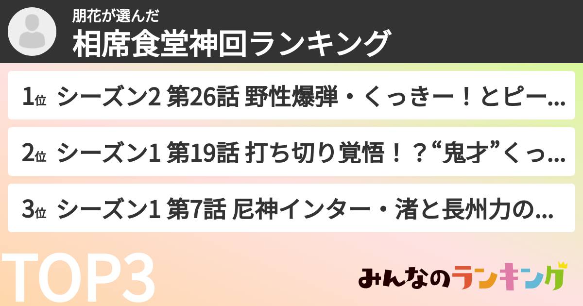 朋花さんの「相席食堂神回ランキング」