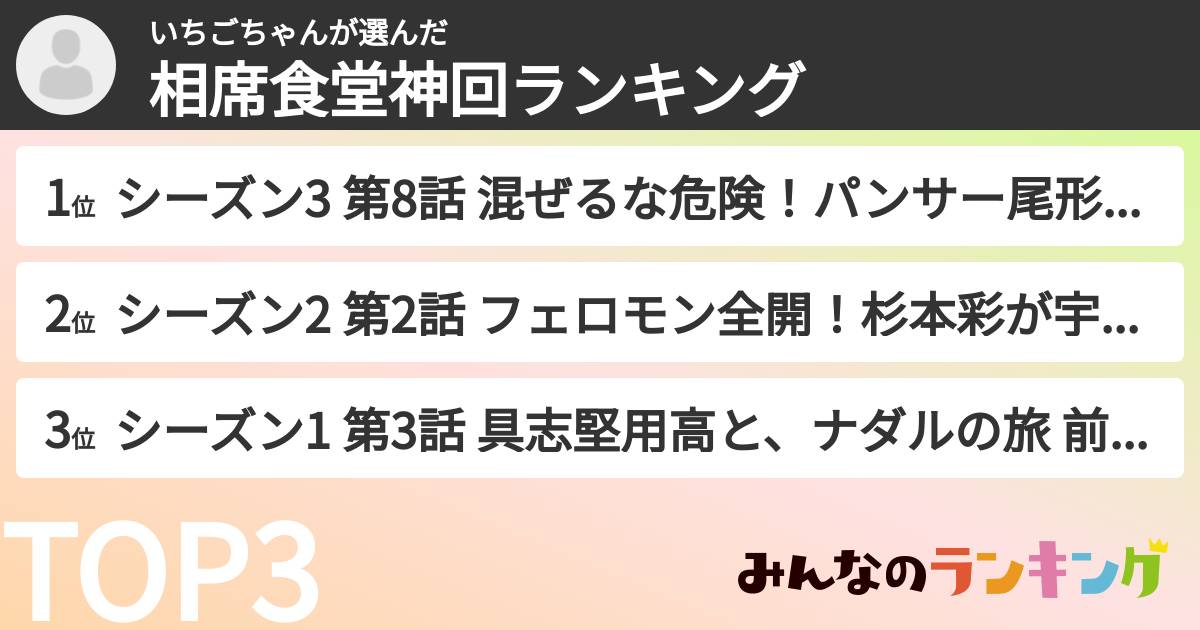 いちごちゃんさんの「相席食堂神回ランキング」