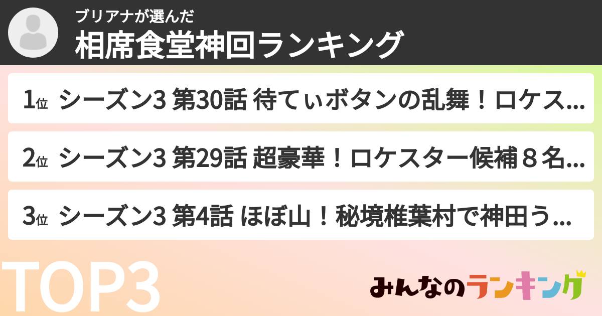 ブリアナさんの「相席食堂神回ランキング」