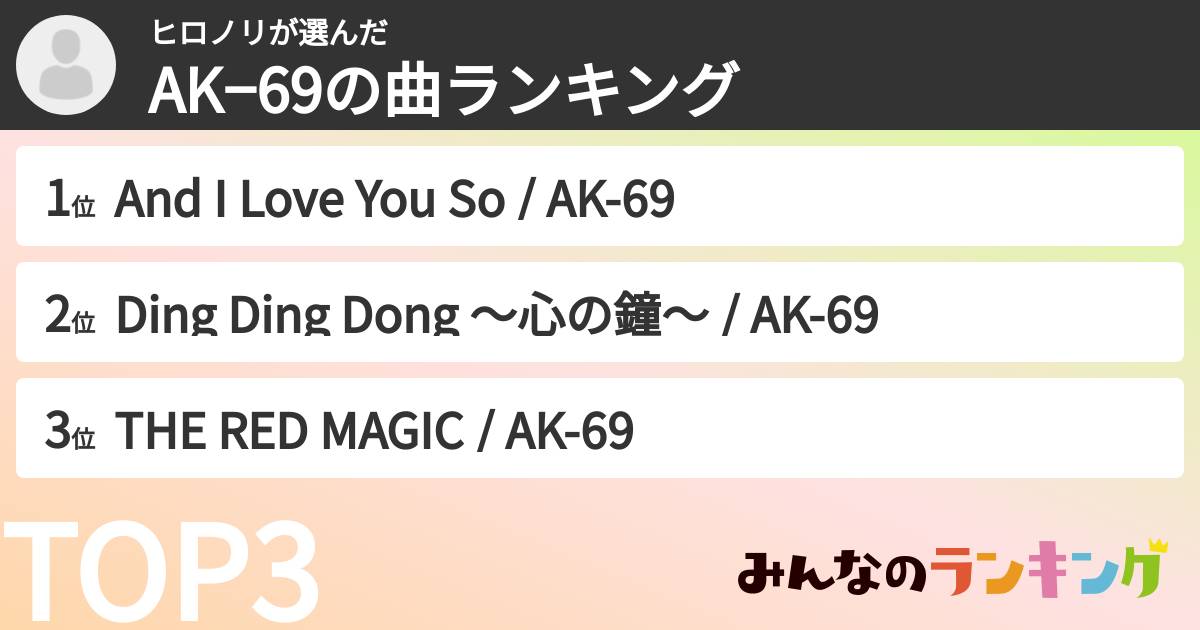 ヒロノリさんの「AK−69の曲ランキング」