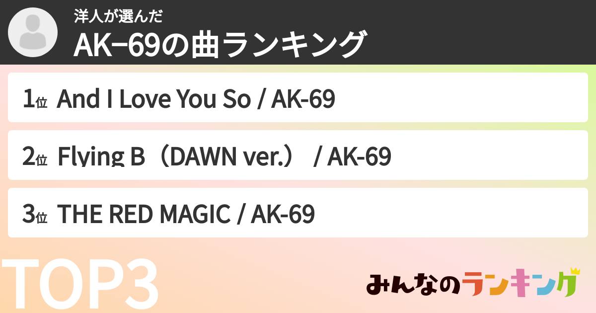 洋人さんの「AK−69の曲ランキング」