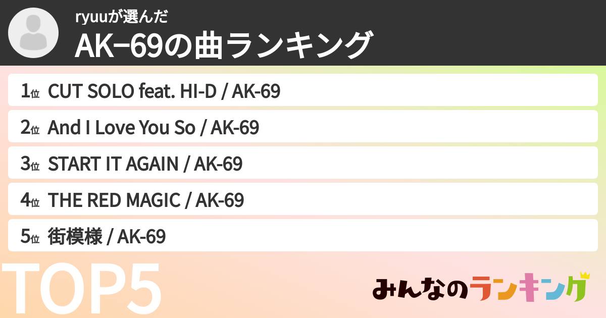ryuuさんの「AK−69の曲ランキング」