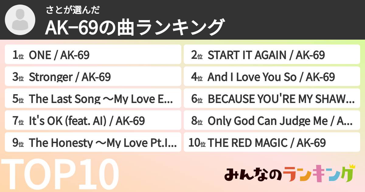 さとさんの「AK−69の曲ランキング」