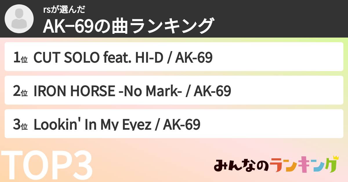 rsさんの「AK−69の曲ランキング」