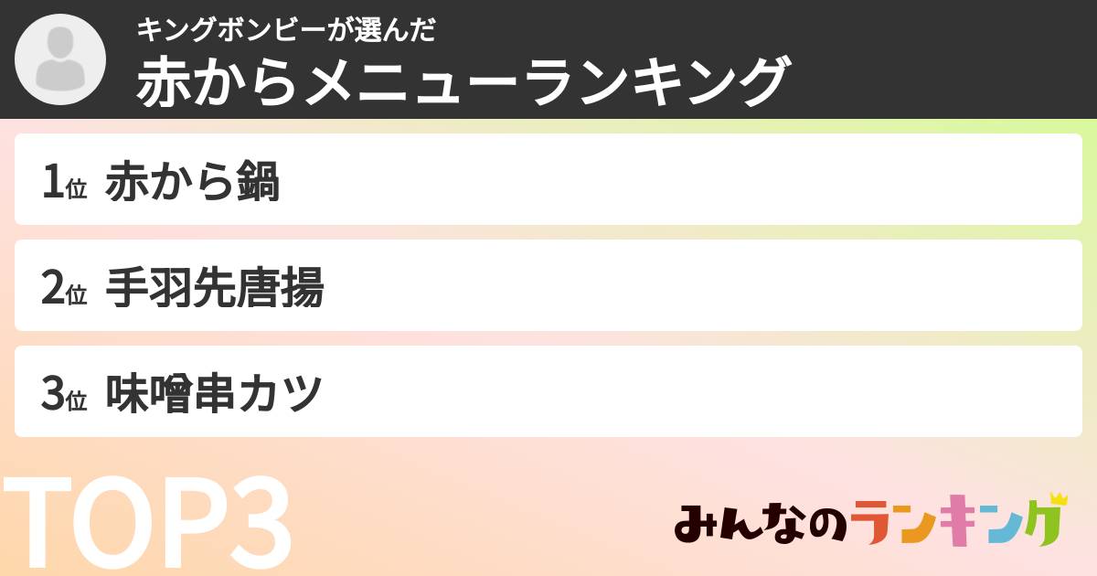キングボンビーさんの「赤からメニューランキング」