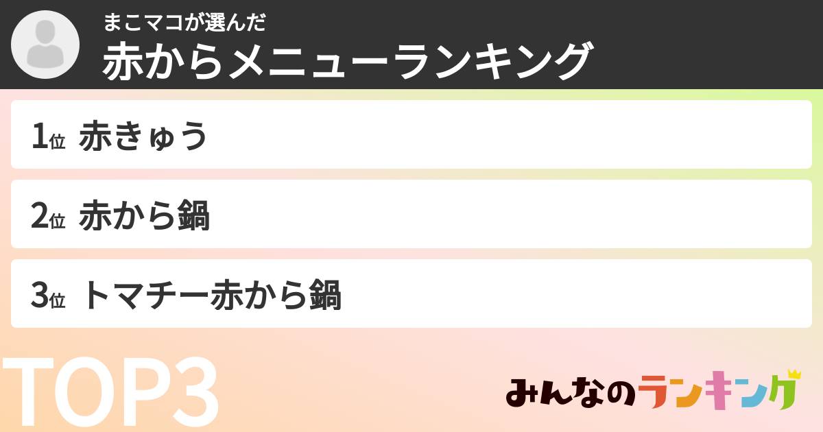 まこマコさんの「赤からメニューランキング」