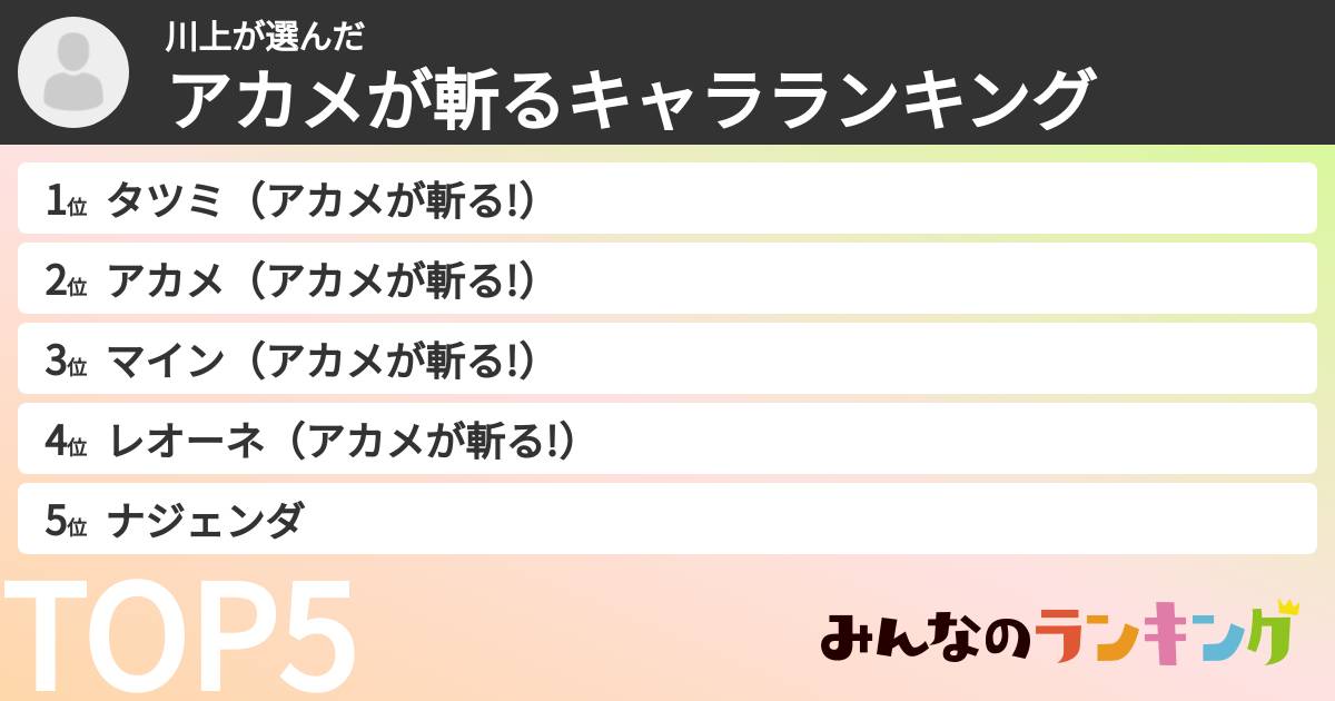 川上さんの「アカメが斬るキャラランキング」