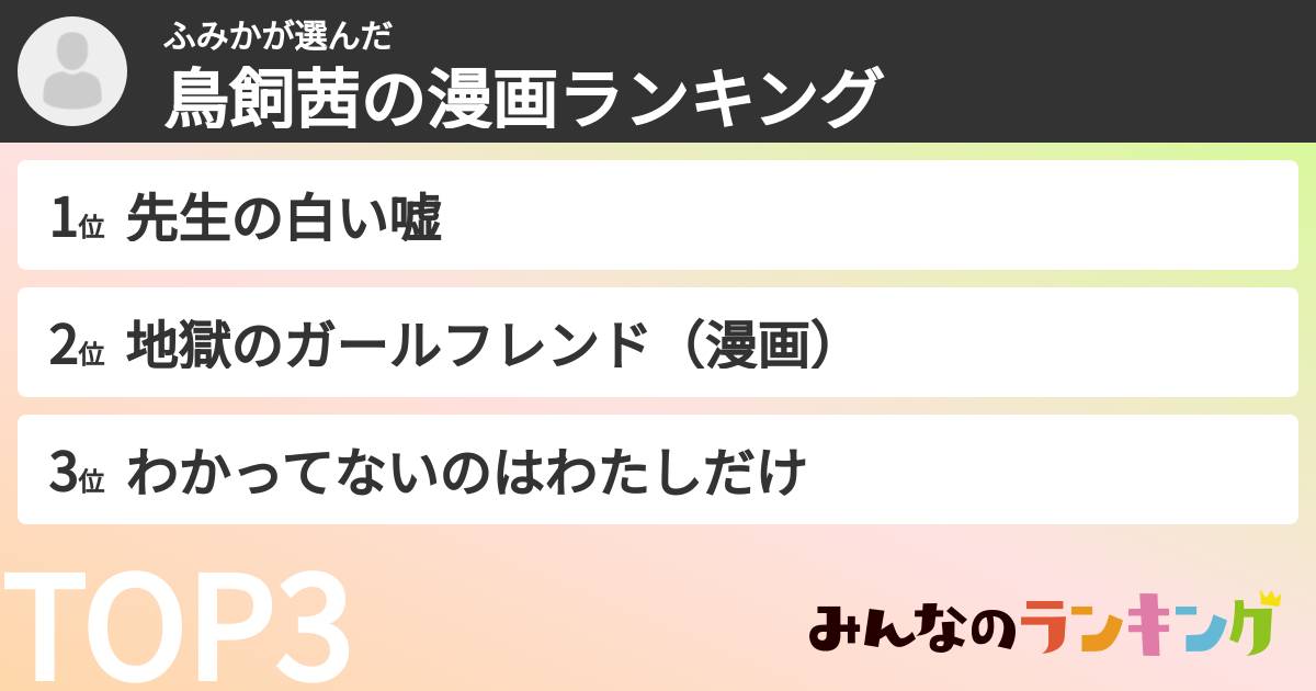 ふみかさんの「鳥飼茜の漫画ランキング」