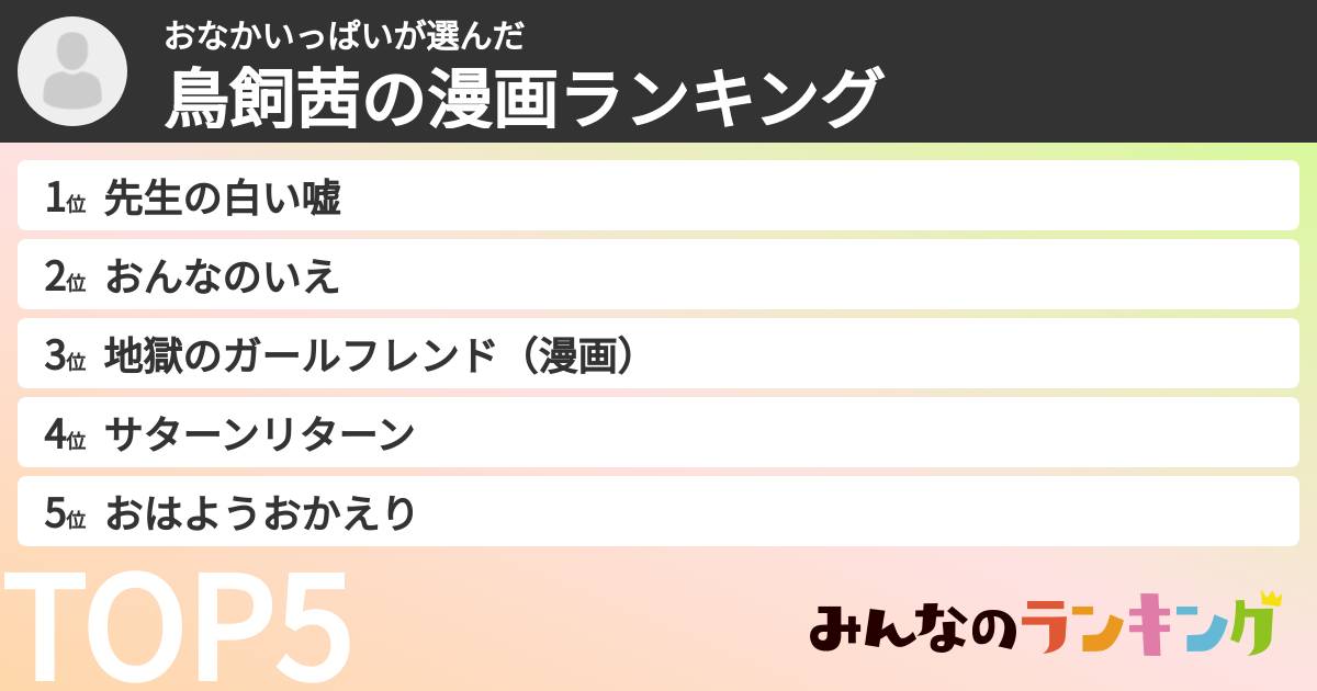おなかいっぱいさんの「鳥飼茜の漫画ランキング」