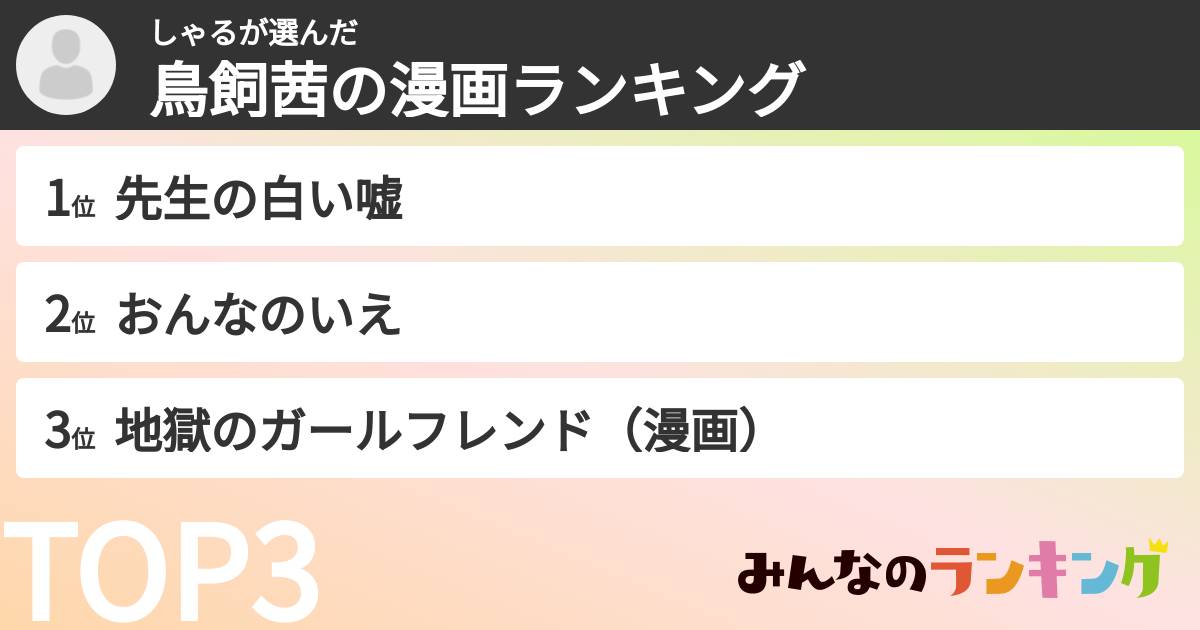 しゃるさんの「鳥飼茜の漫画ランキング」