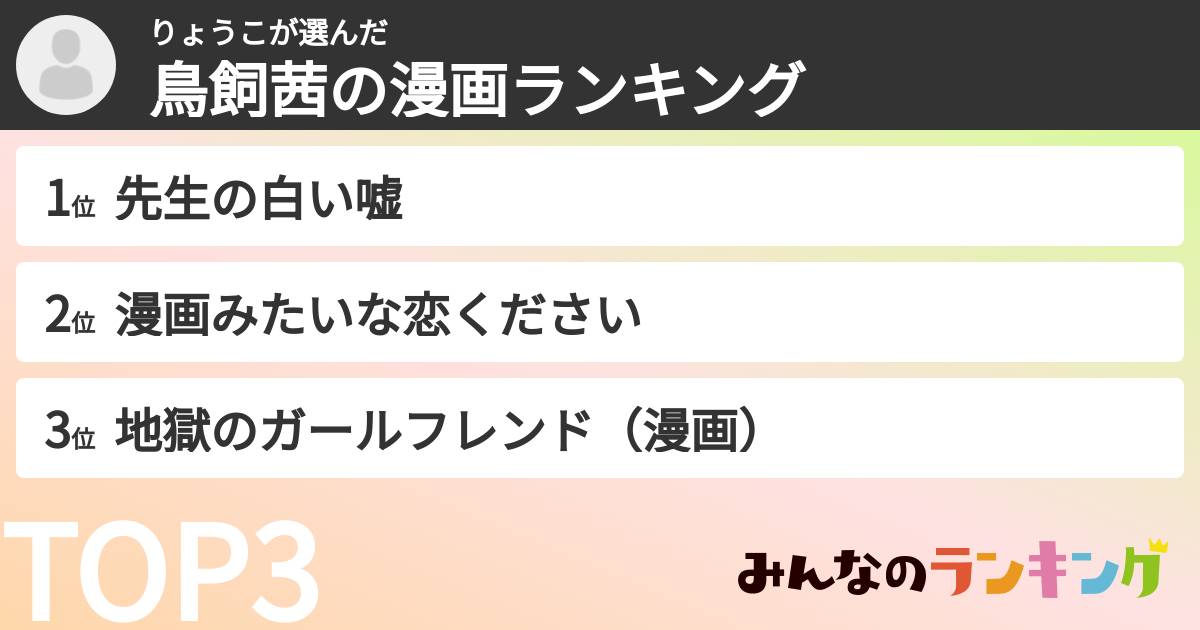 りょうこさんの「鳥飼茜の漫画ランキング」