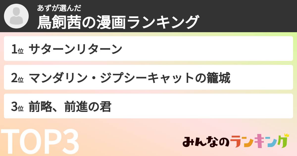 あずさんの「鳥飼茜の漫画ランキング」
