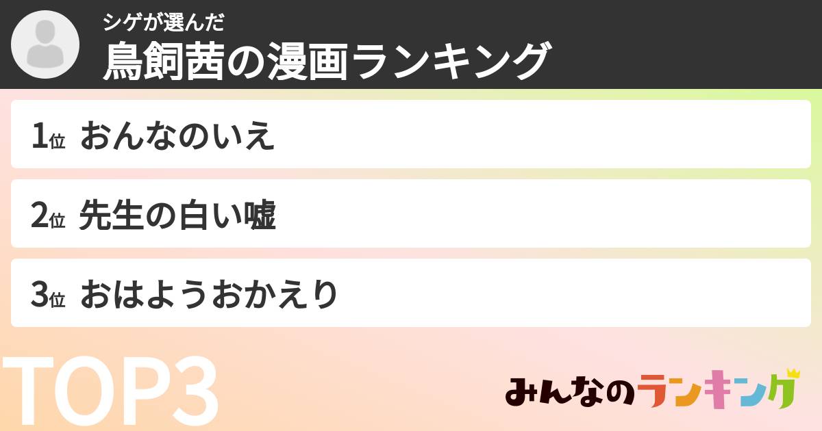 シゲさんの「鳥飼茜の漫画ランキング」